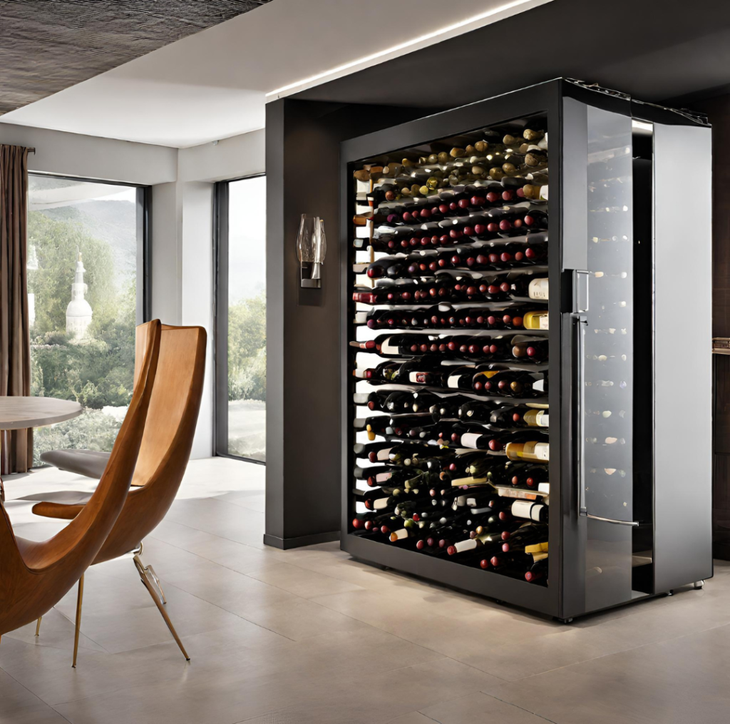Adega Climatizada de Vinho grande preta com porta de vidro correr